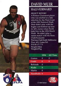 1995 Select AFL #236 David Muir Back
